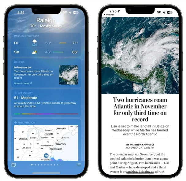 惠城苹果14维修分享iPhone 14手机如何看天气时顺带看新闻 